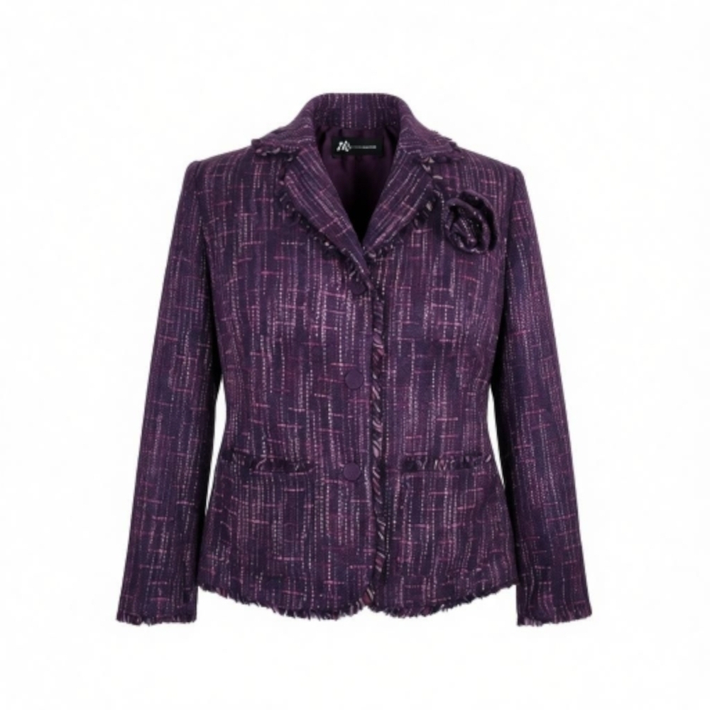 Sag Harbor Tweed Blazer Size 16W Fringe Trim Pockets Removable Pin Purple New - Picture 15 of 15